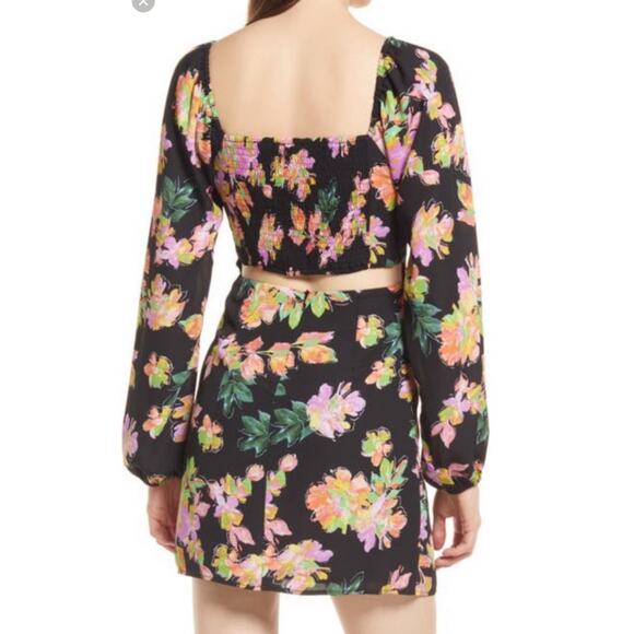 Nordstrom All in Favor Black Short Mini Tropical Floral Dress XS Party Going Out - Picture 6 of 12